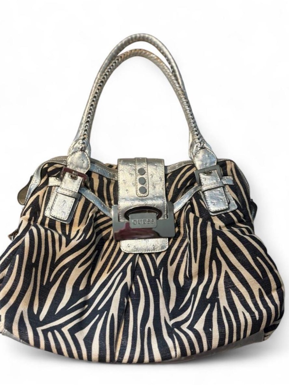 Y2K Guess large black and beige zebra print handbag